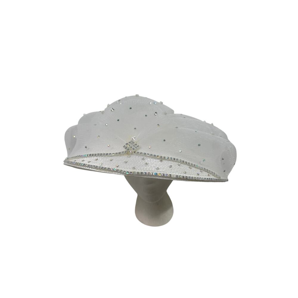 Vintage 1980s Ann MArie Wide Brimmed White Derby Church Formal HAt - Picture 3 of 8